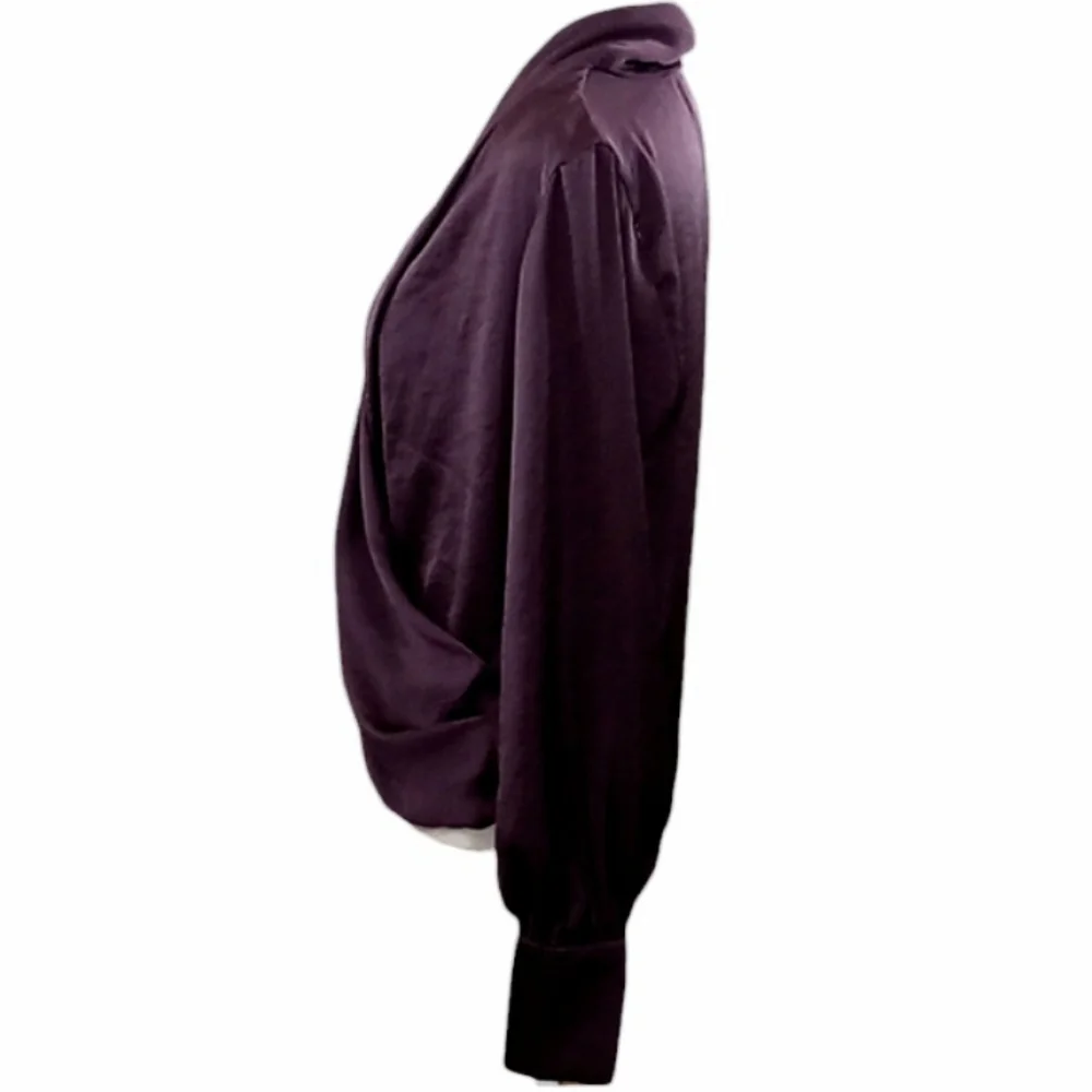Band Of Gypsies Mon Cheri Plum Satin Faux Wrap Blouse Size XS